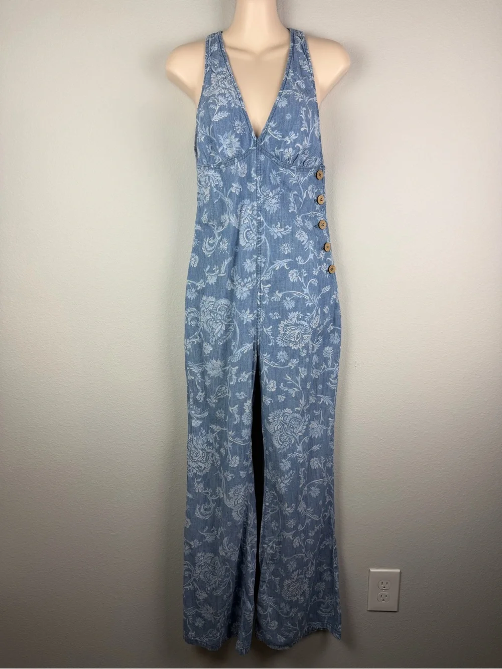 FREE PEOPLE Dance All Night Floral Chambray Jumpsuit